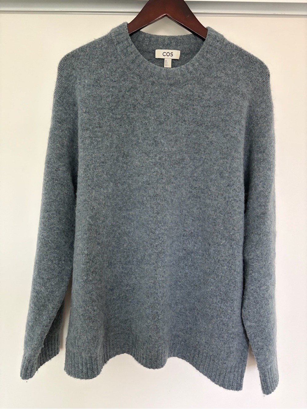 COS Men's Soft Alpaca blend Crewneck Sweater in grey blue